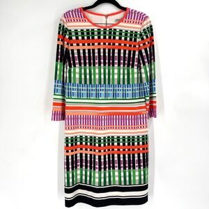 Eliza J Shift Dress Women Size 8 Multicolor Geometric Stripe Mod Retro career